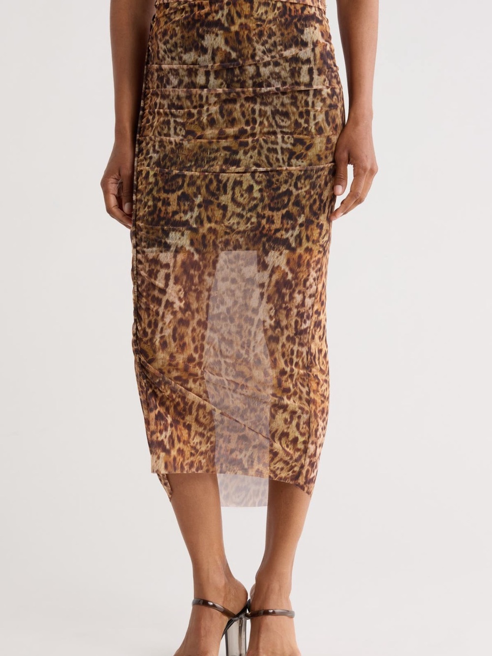 AllSaints Leopard Mesh Midi Skirt in Brown Tones nwt